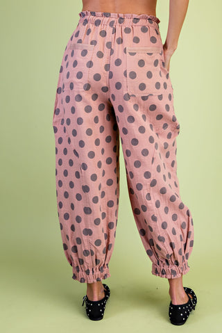 Gathered Ankle Polka Dot Parachute Pant Rose