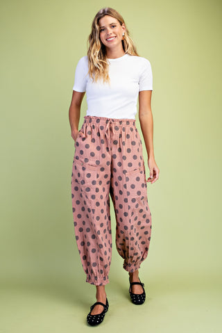 Gathered Ankle Polka Dot Parachute Pant Rose