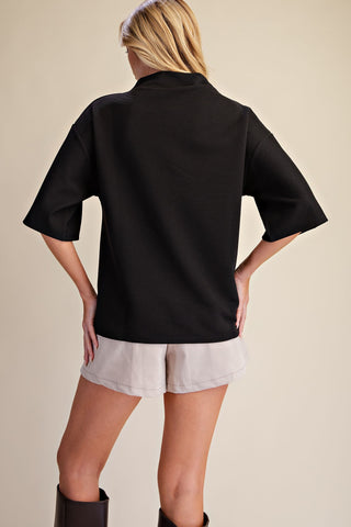 Mock Turtleneck Short Sleeve Pullover Top