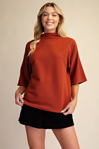 Mock Turtleneck Short Sleeve Pullover Top