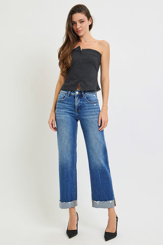 Risen High Rise Cropped Wide Leg Jeans