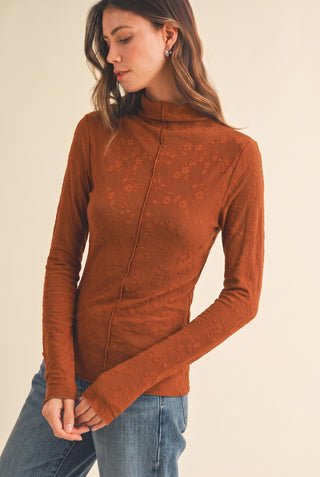 Floral Textured Mock Neck Knit Top | JQ Clothing Co.