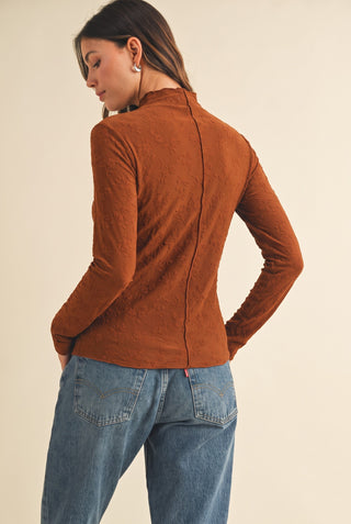 Floral Textured Mock Neck Knit Top