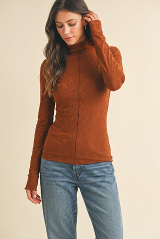 Floral Textured Mock Neck Knit Top