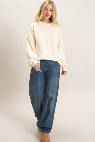 Ribbed Crew Neck Sweatshirt