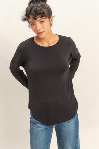 Round Neck LS Curved Hem Top