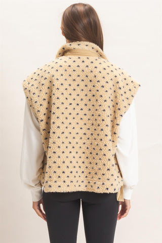 Polka Dot Sherpa Button-Front Sleeveless Vest