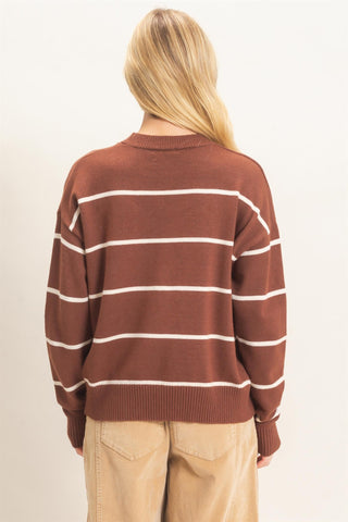 Striped Ribbed Crew Neck Sweater