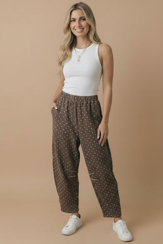 Elastic Waist Polka Dot Barrel Pants