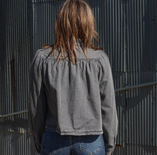 Shirring Detailed Shoulder Denim Jacket