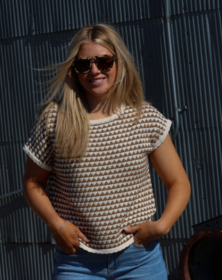 Geometric Stripe SS Sweater Top