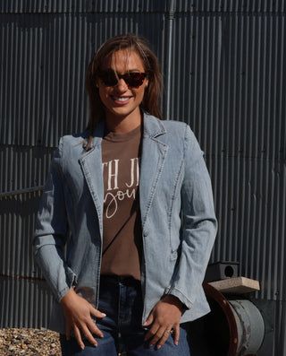 Single Breast Front Pocket Denim Blazer