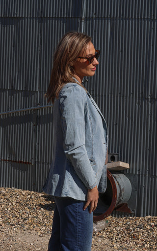 Single Breast Front Pocket Denim Blazer