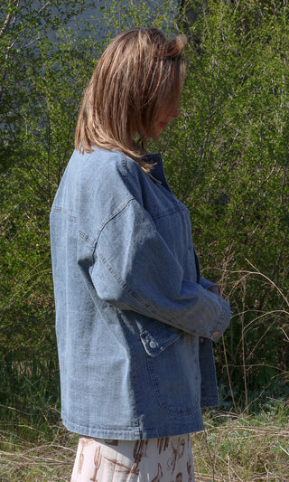 Contrasting Collar/Front Pocket Barn Jacket
