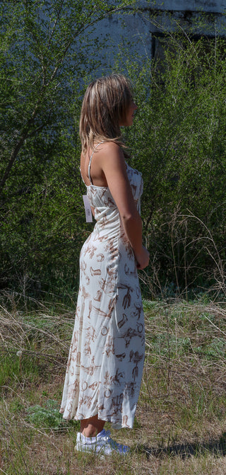 Western Print Front Tie Midi Dress