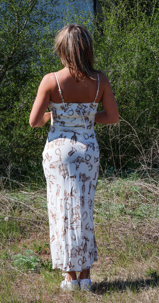 Western Print Front Tie Midi Dress