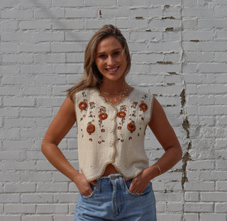 Floral Embroidery Vest Crochet Top
