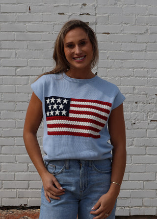 Wide Shoulder USA Flag Sweater
