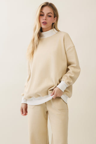 Mock Neck Striped Sweatshirt Pant Set