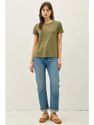 Bamboo Modal Basic Round Neck T-Shirt in Olive
