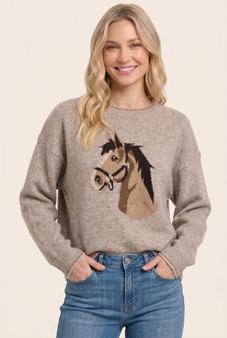 Taupe Horse Jacquard Sweater