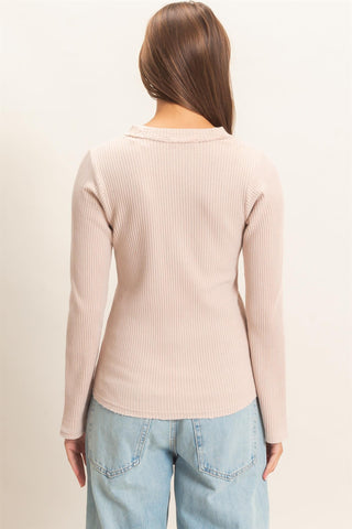 Mineral Wash Waffle Henley Long Sleeve Top