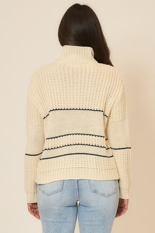 Curvy Contrast Stripe Button-Up Knit Sweater