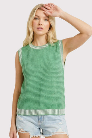 Color Accented Rib Waffle Sweater