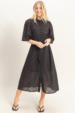Eyelet Collared Midi Dress