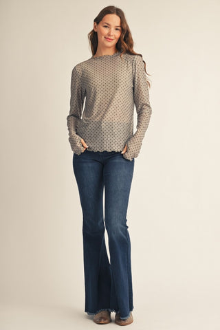 Merrow Edge Polka Dot Mesh Layering Top in Sage