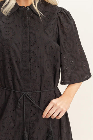 Eyelet Collared Midi Dress