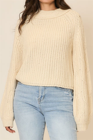 Mock Neck Cable Knit Sleeve Sweater