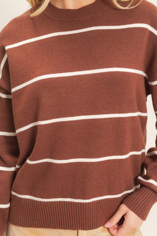 Striped Ribbed Crew Neck Sweater