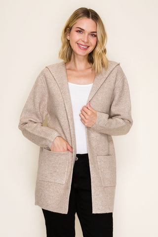 Heavy Knit Hooded Open Front Cardigan