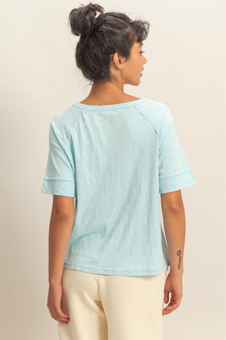 Acid Wash Raw Seam Raglan SS Tee