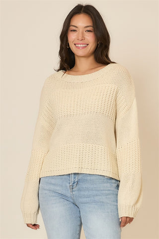 Boatneck Raised Contrast Knit Sweater