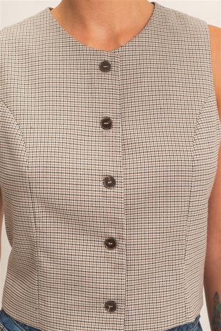 Brown Houndstooth Button-Front Vest