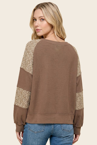 Fabric Blocked Terry Crew Neck Sweatshirt