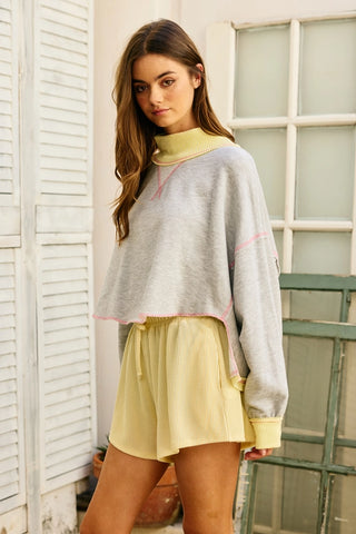Wide Ribbed Collared Neck Cape Sweatshirt