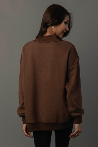 Reversible Whiskey Weather & Bourbon Weather Sweatshirt in Brown — back view, clean chocolate brown