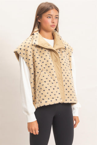 Polka Dot Sherpa Button-Front Sleeveless Vest