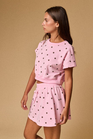 Pink Brown Polka Dot Skort Set
