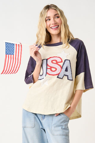 Usa Star Patch Color Block Top