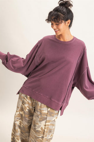 Pigment Dye Oversized Raw Edge Sweatshirt