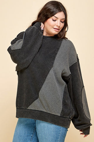 Curvy Min Wash Contrast Waffle Sweatshirt