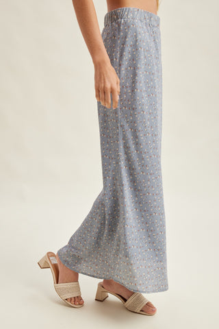 Ditsy Floral Satin Midi Skirt