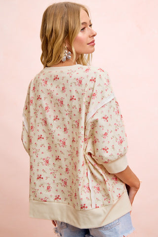 Open Seam Detail Twill Floral Top