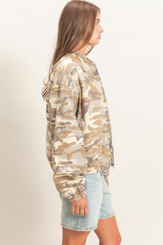 Stone Camo Print Zip-Up Jacket