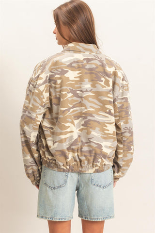 Stone Camo Print Zip-Up Jacket