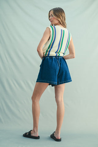 Darling Denim Drawstring Shorts Set